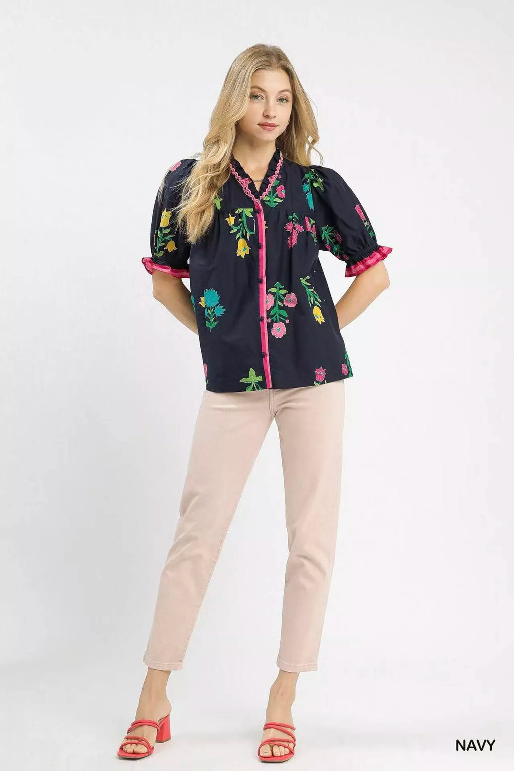 Umgee Petal Parade Print Button-Down Blouse
