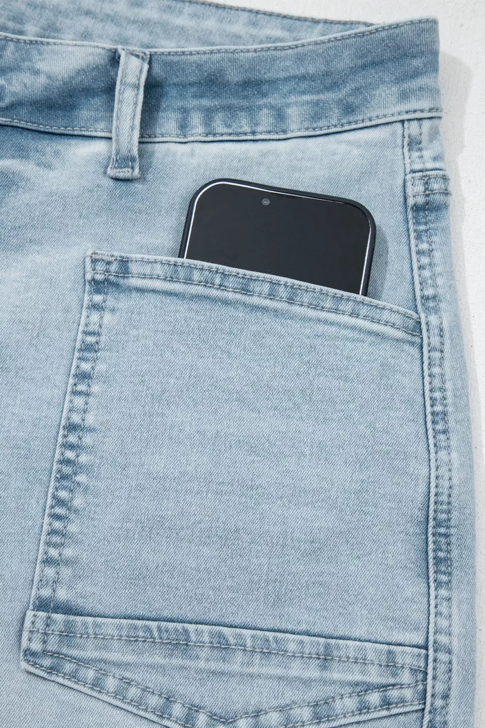 Light Wash Utility Pocket Straight Leg Jeans