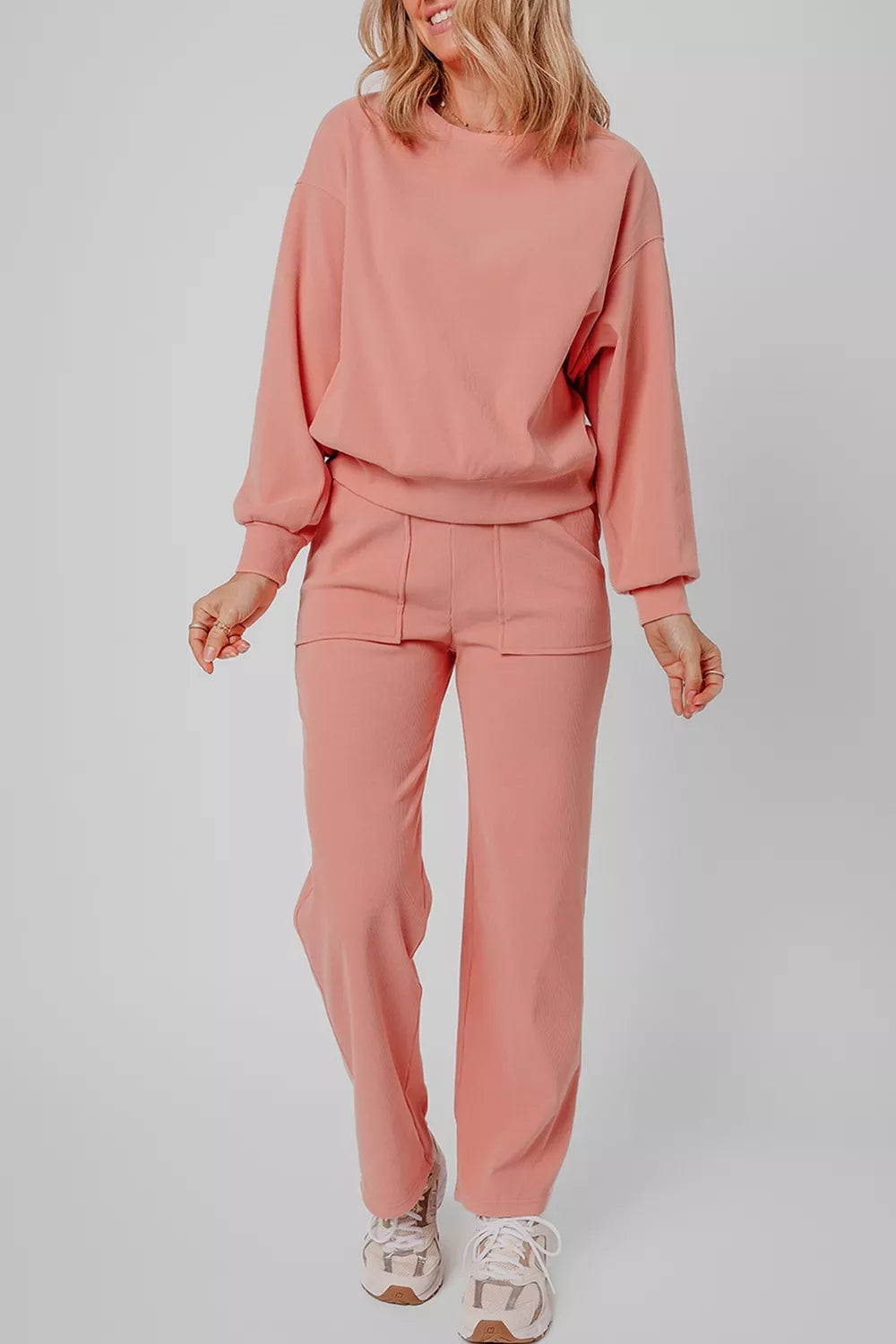 Ribbed Round Neck Top and Pants Set