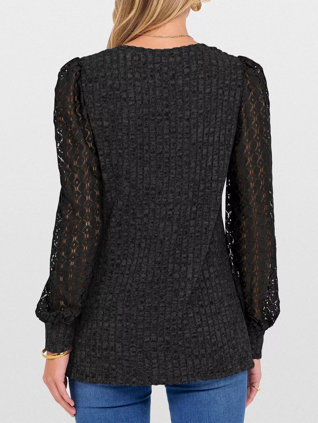 Lace Sleeve V-Neck T-Shirt
