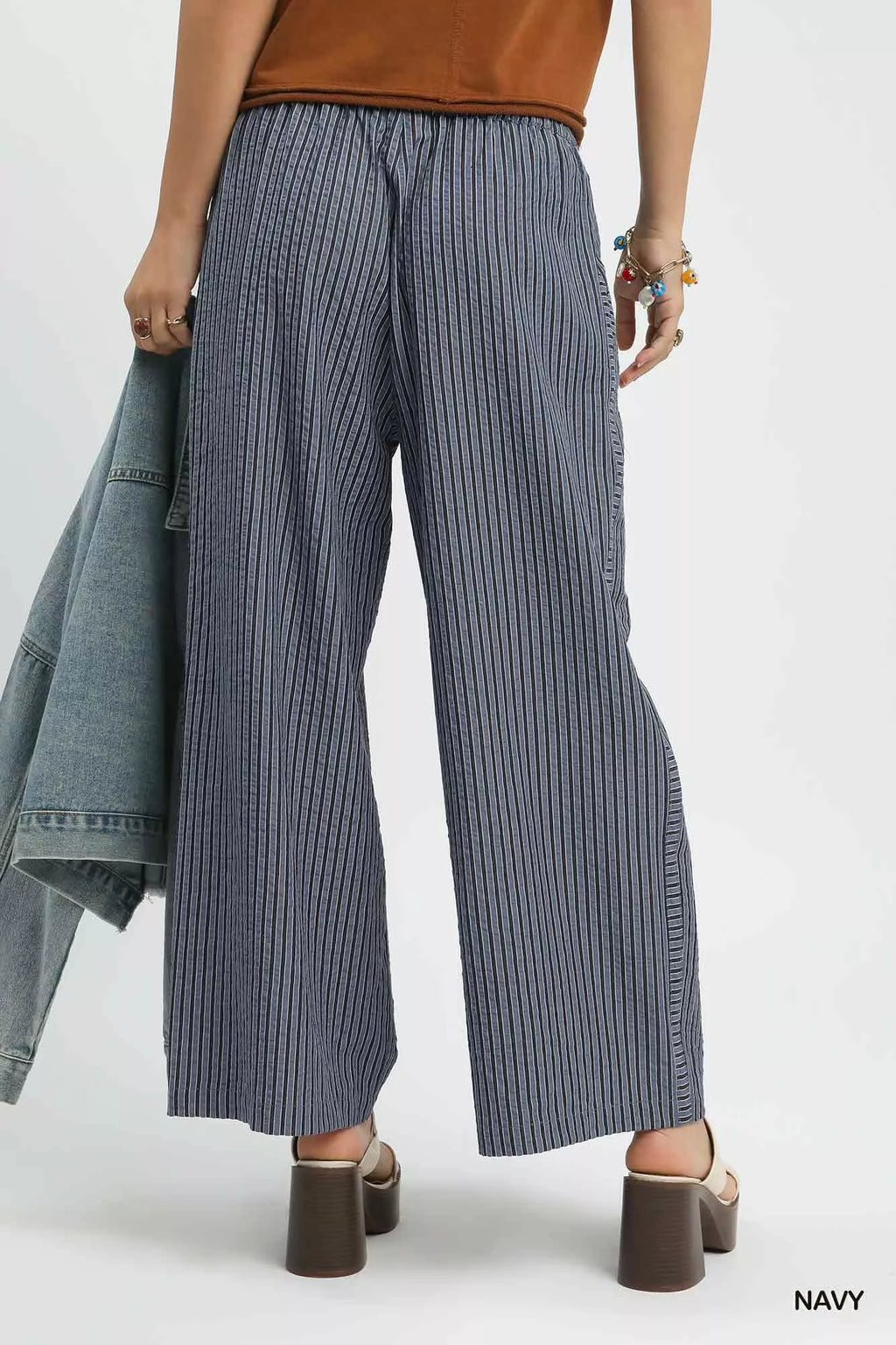 Umgee Drawstring Striped Wide-Leg Pants