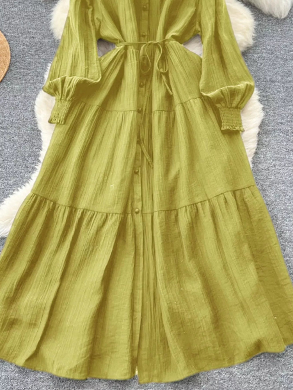 Button Down Tiered Long Sleeve Dress