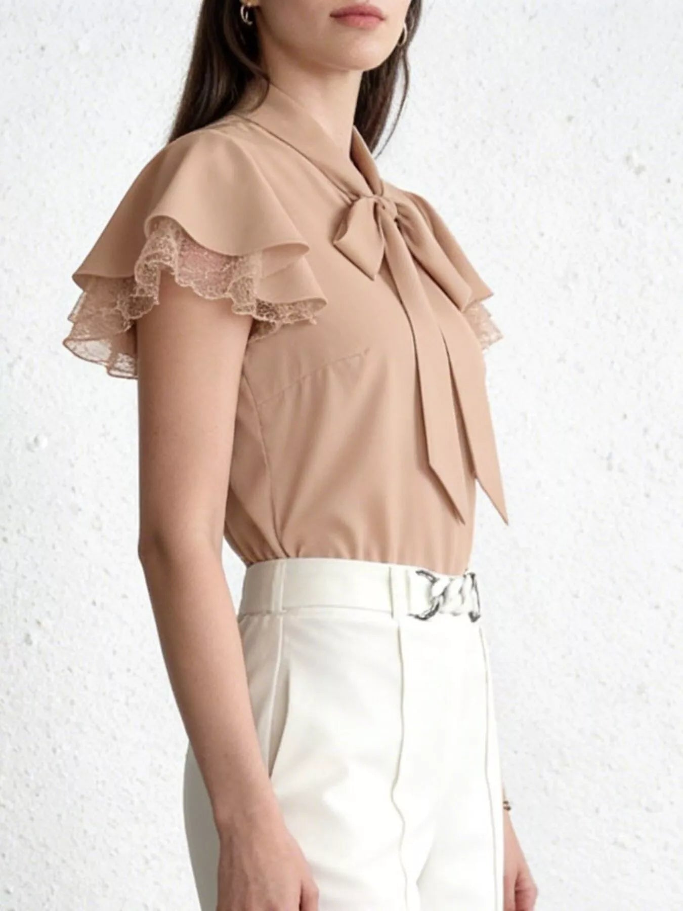 Tie-Neck Ruffle Sleeve Blouse