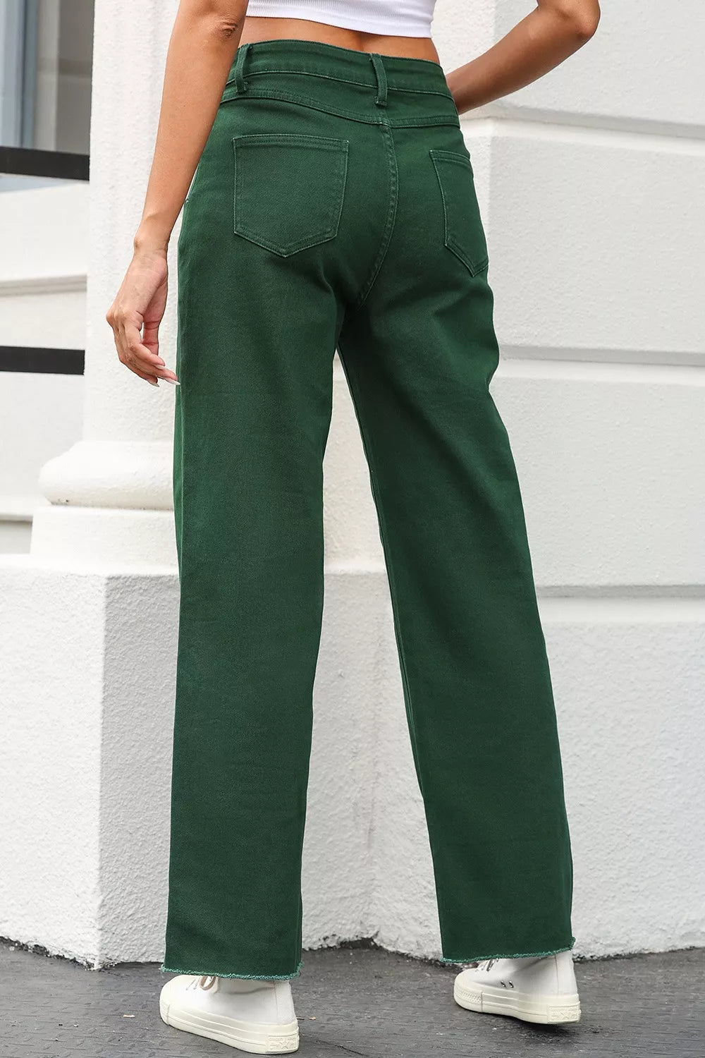 Crossed Waist Raw Hem Shift Jeans