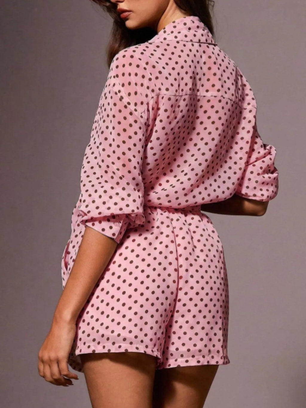 Polka Dot Button Up Shirt and Shorts Set