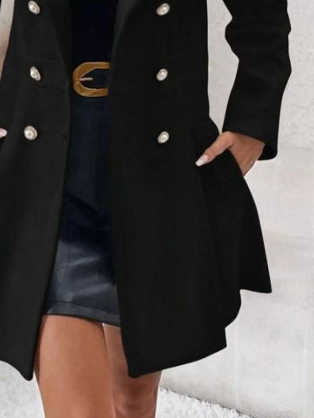 Double-Breasted Wool Blend Coat