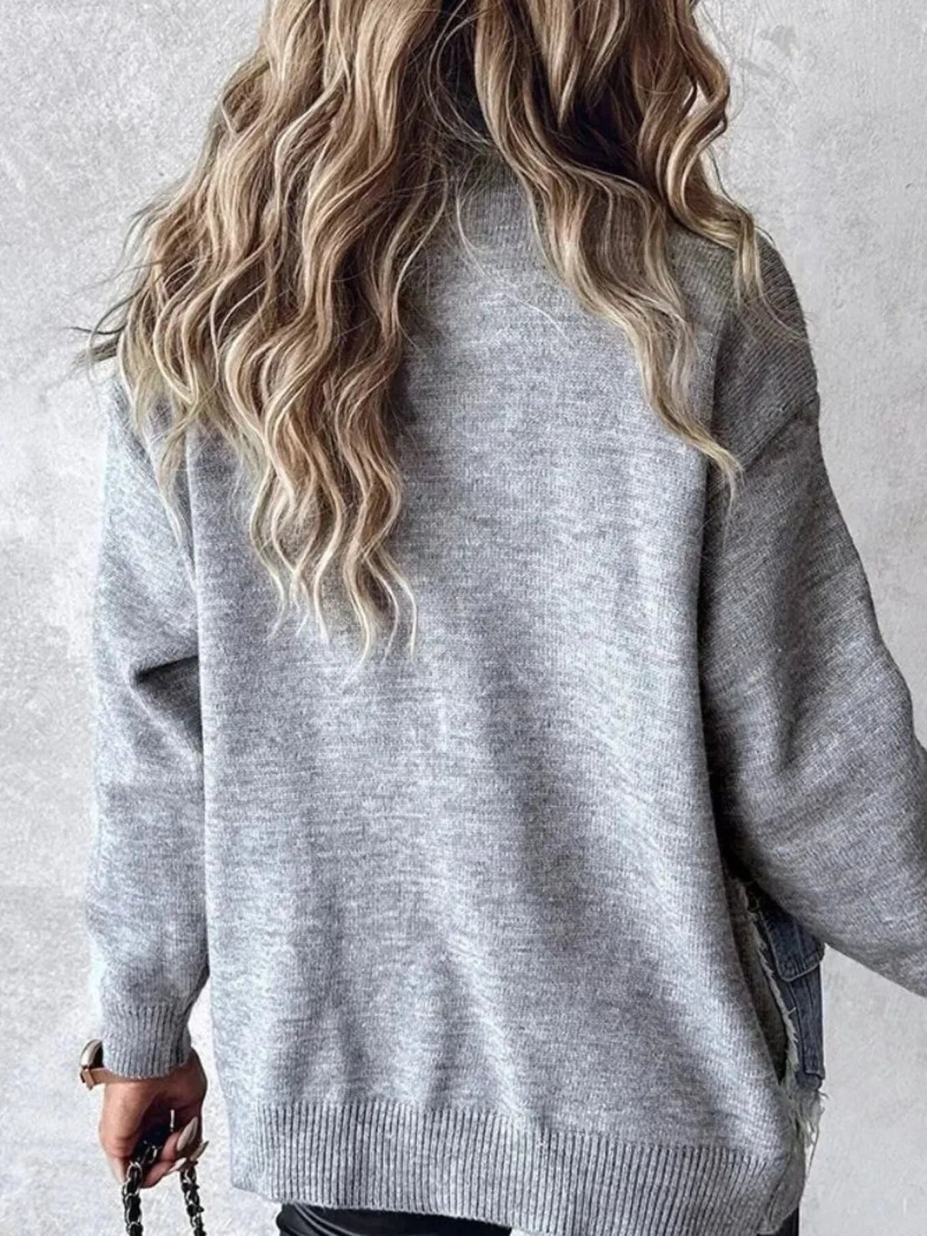 Raw Hem Denim Pocket Patchwork Cardigan