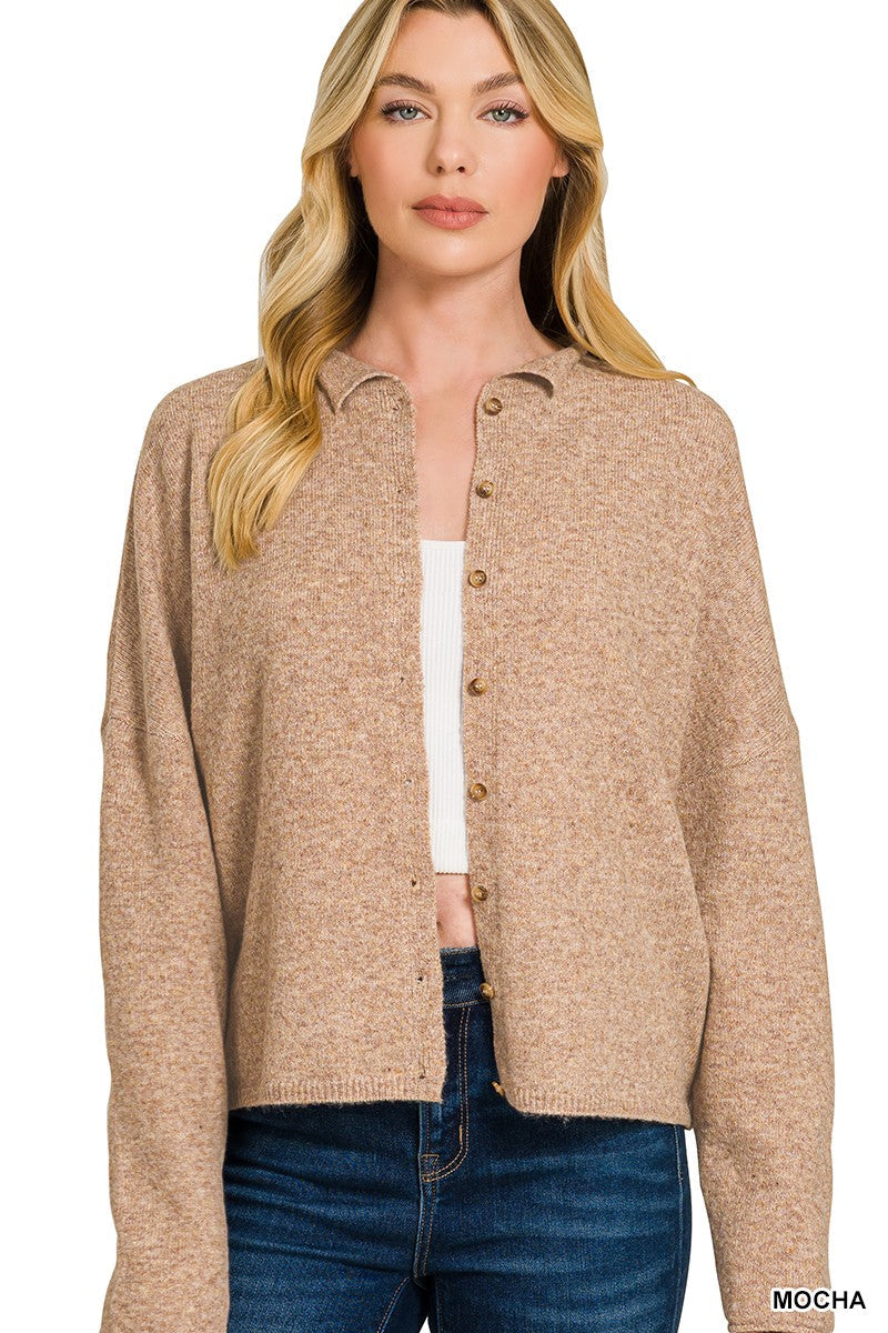 Zenana Collared Button Down Cardigan Sweater
