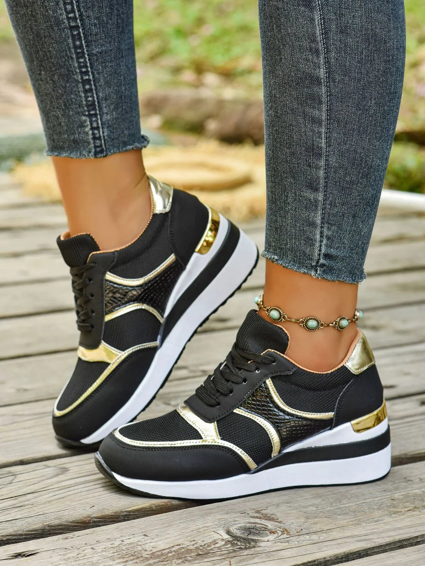 Lace Up Wedge Sneakers