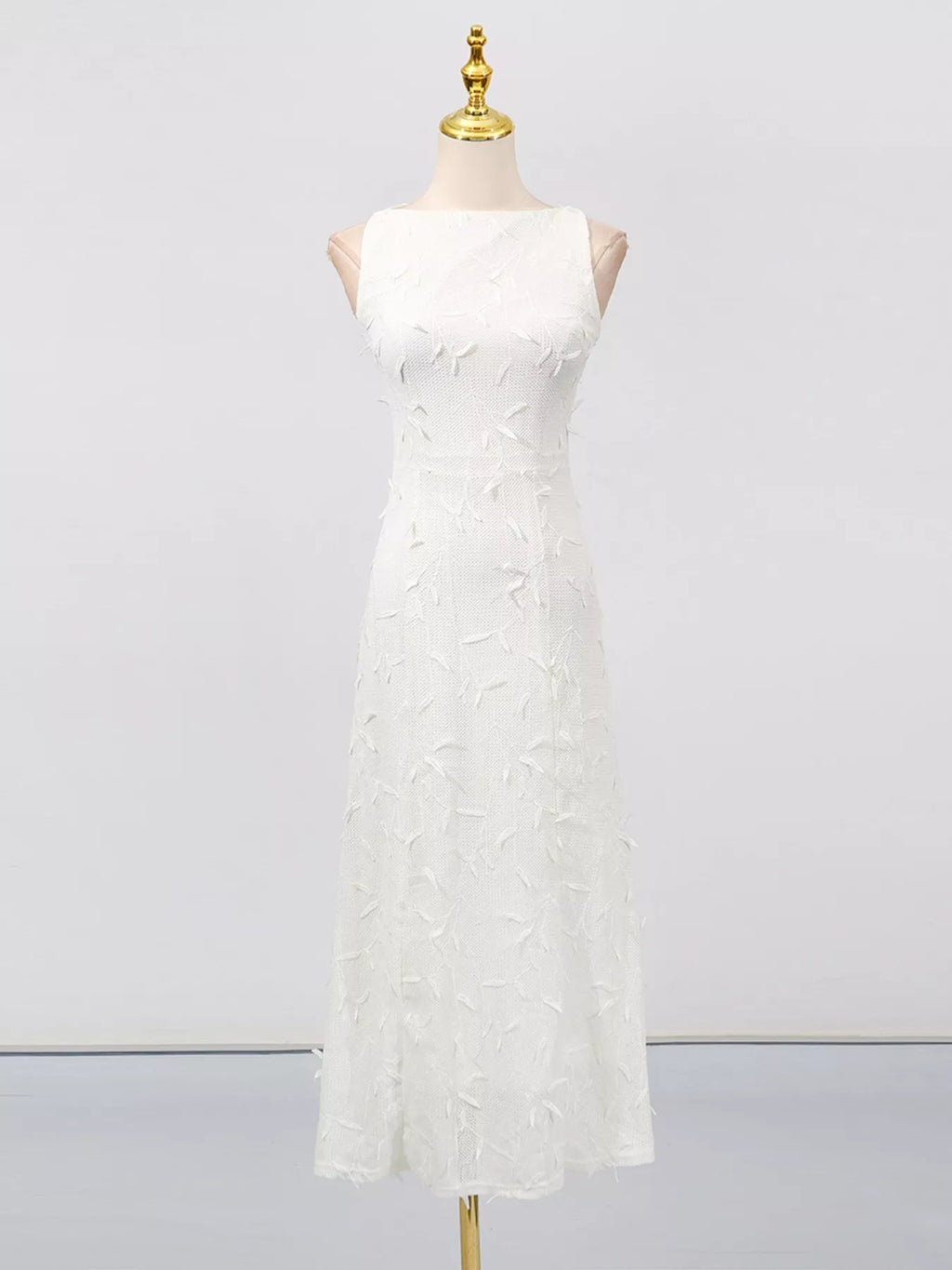 Sleeveless Floral Applique Midi Dress
