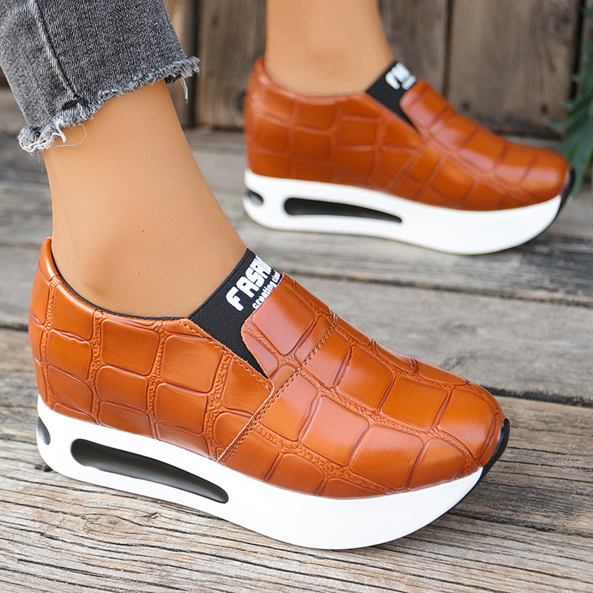 Crocodile Pattern Platform Slip-Ons