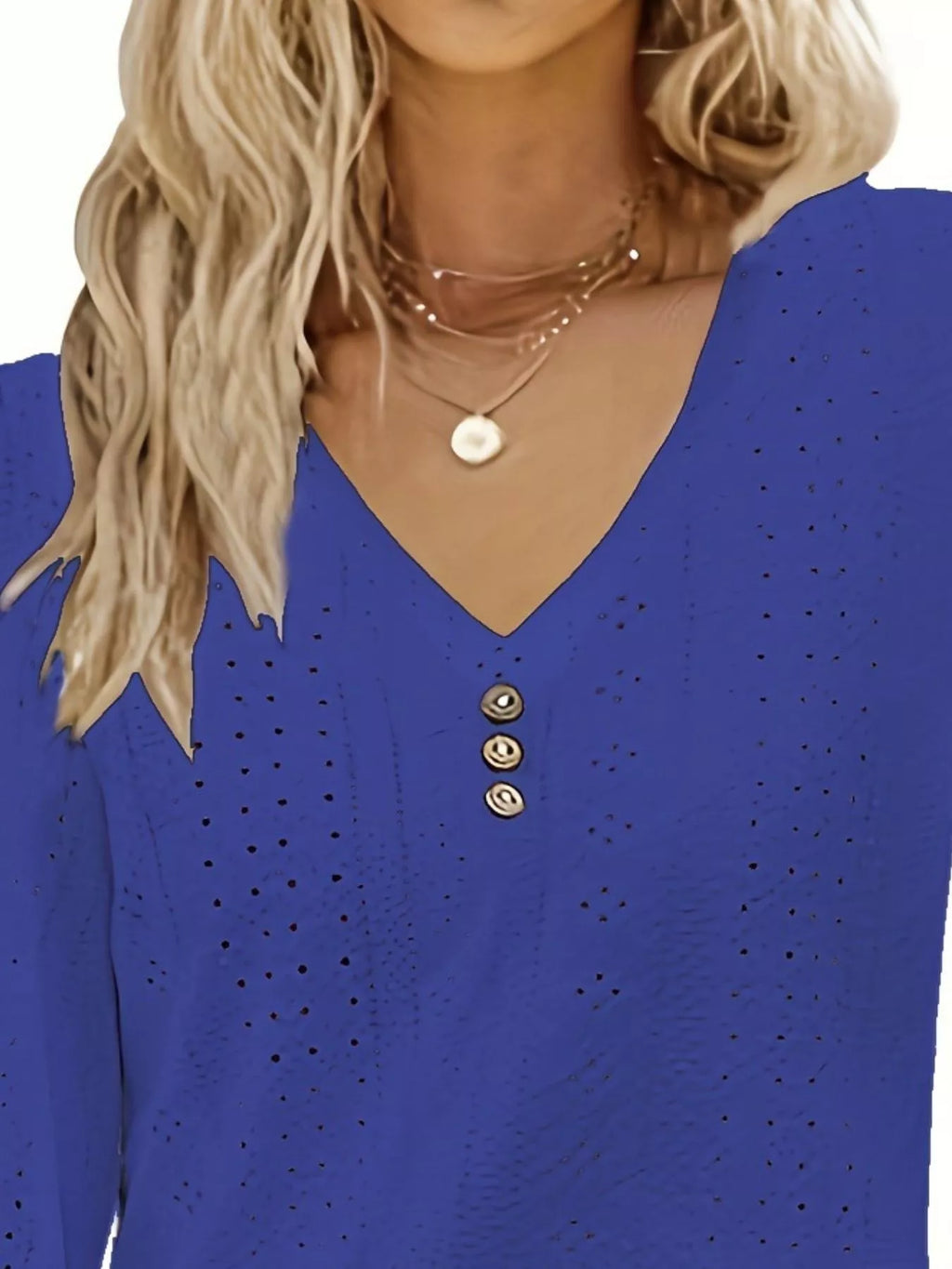 Plus Size Eyelet V-Neck Flounce Sleeve Blouse