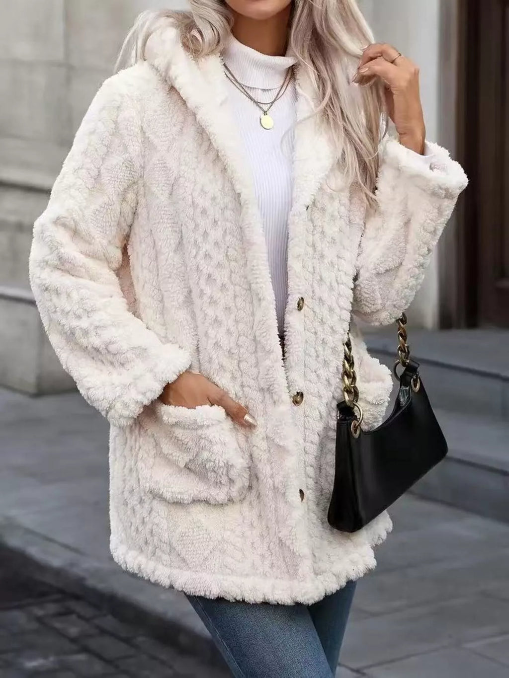Cozy Button Up Hooded Fleece Outerwear