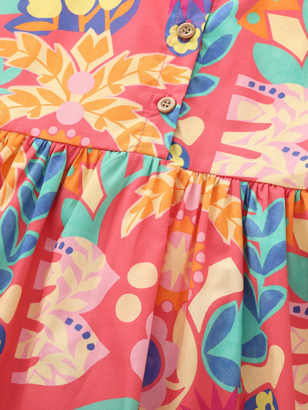 Children's Floral Print Button Detail Casual Dress