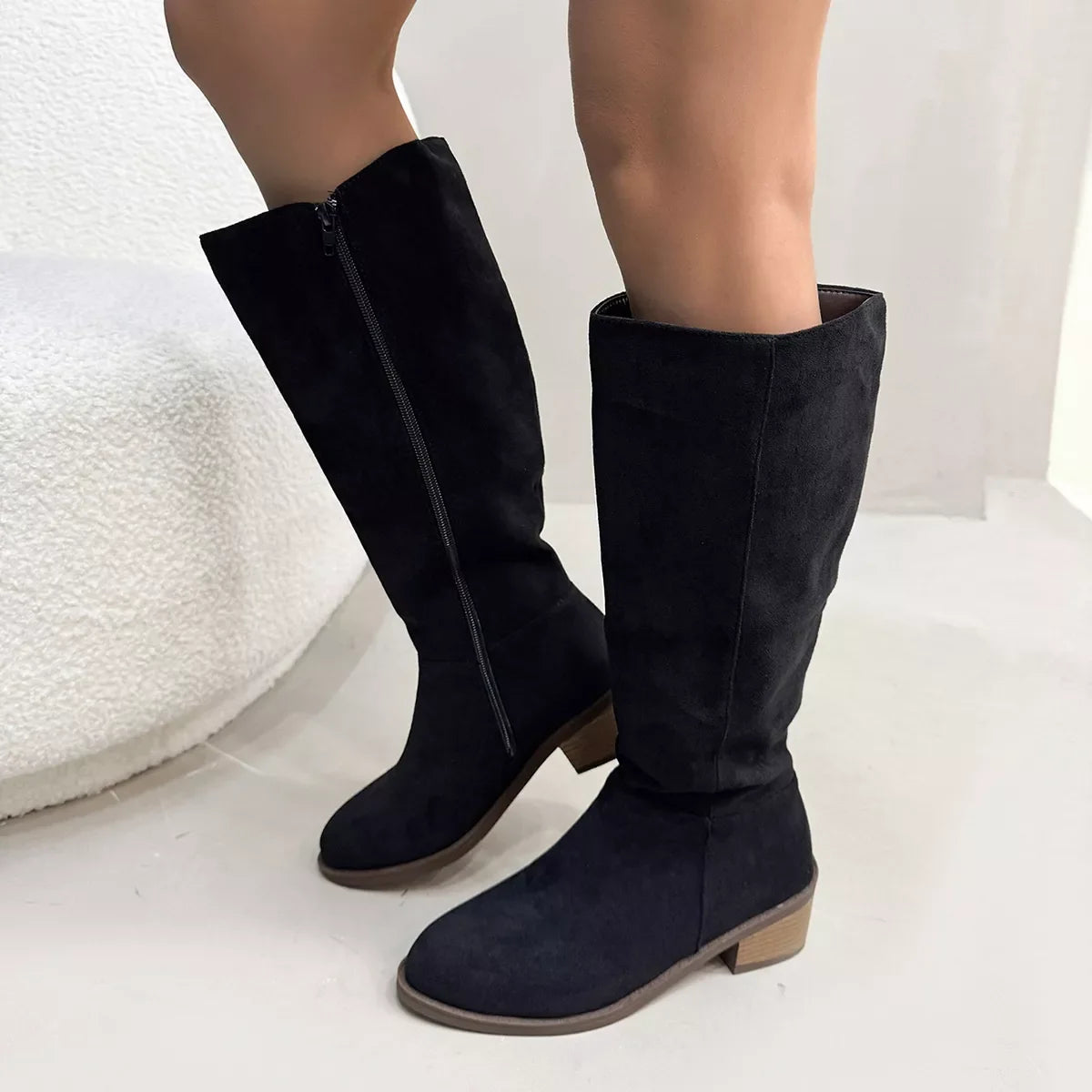 Round Toe Block Heels Boots