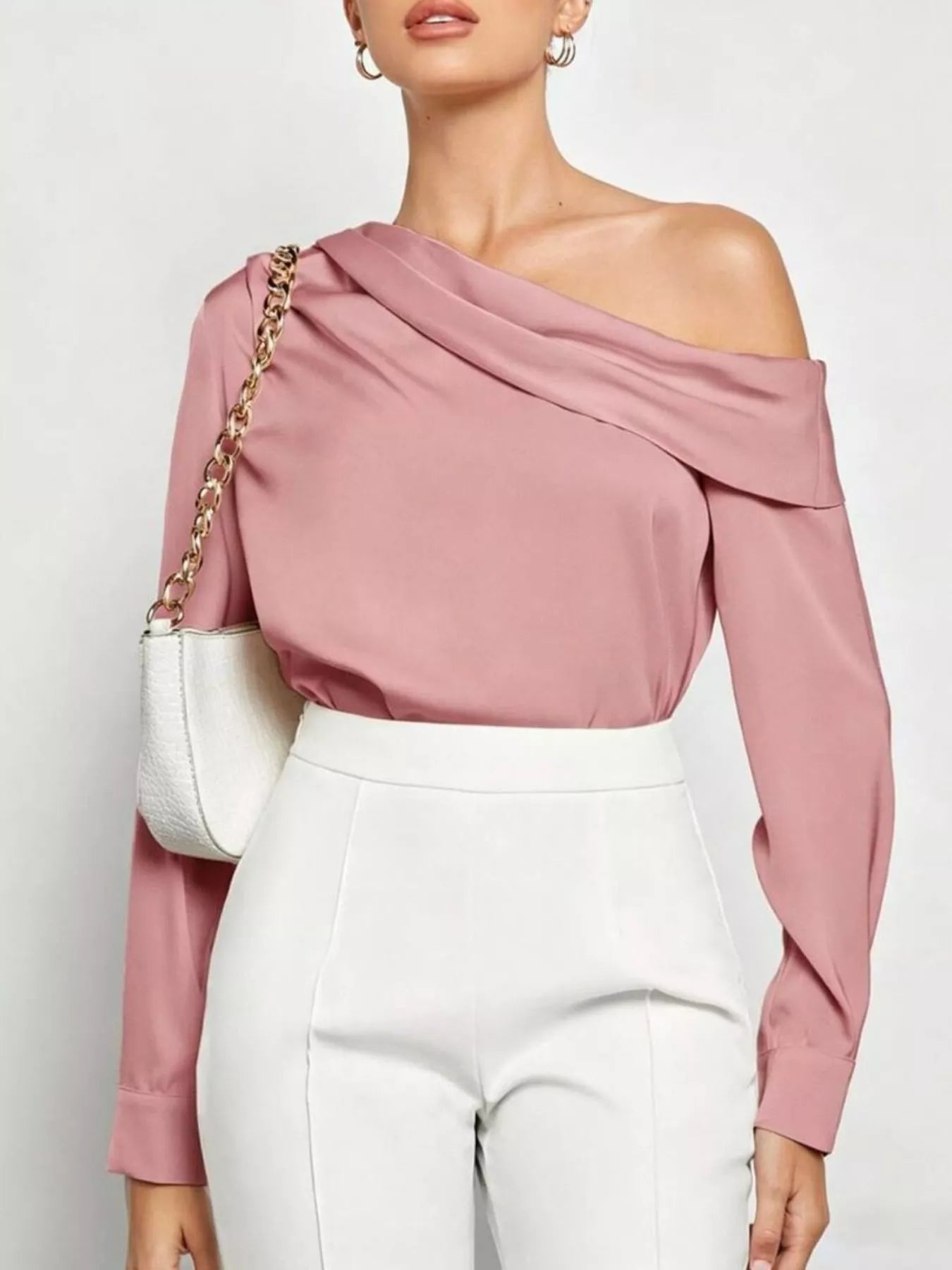 One-Shoulder Satin Blouse