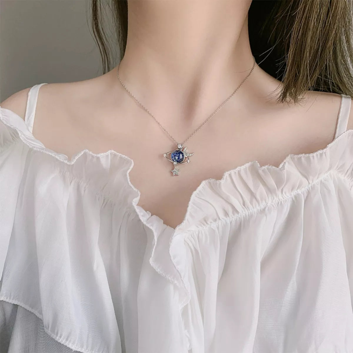 925 Sterling Silver Planet Pendant Necklace