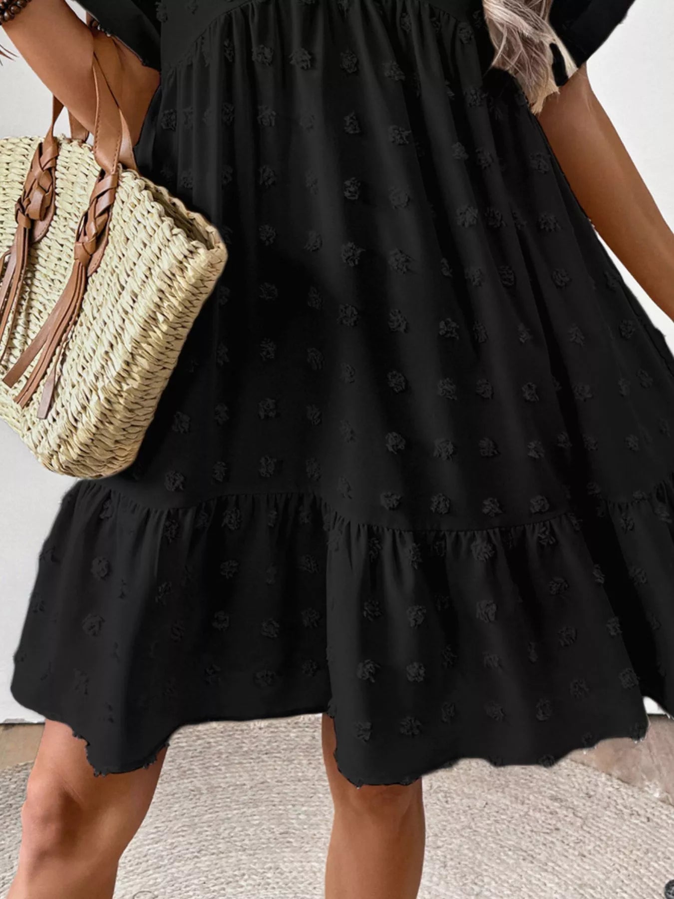Swiss Dot V-Neck Tiered Mini Dress