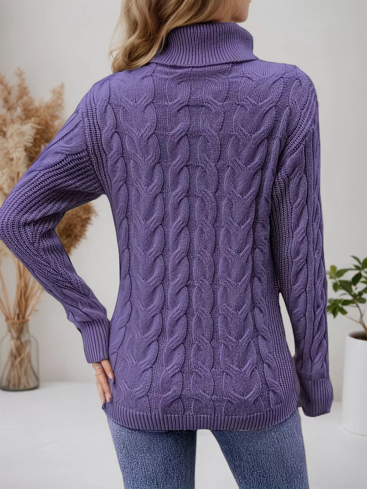 Cable Knit Turtleneck Long Sleeve Sweater
