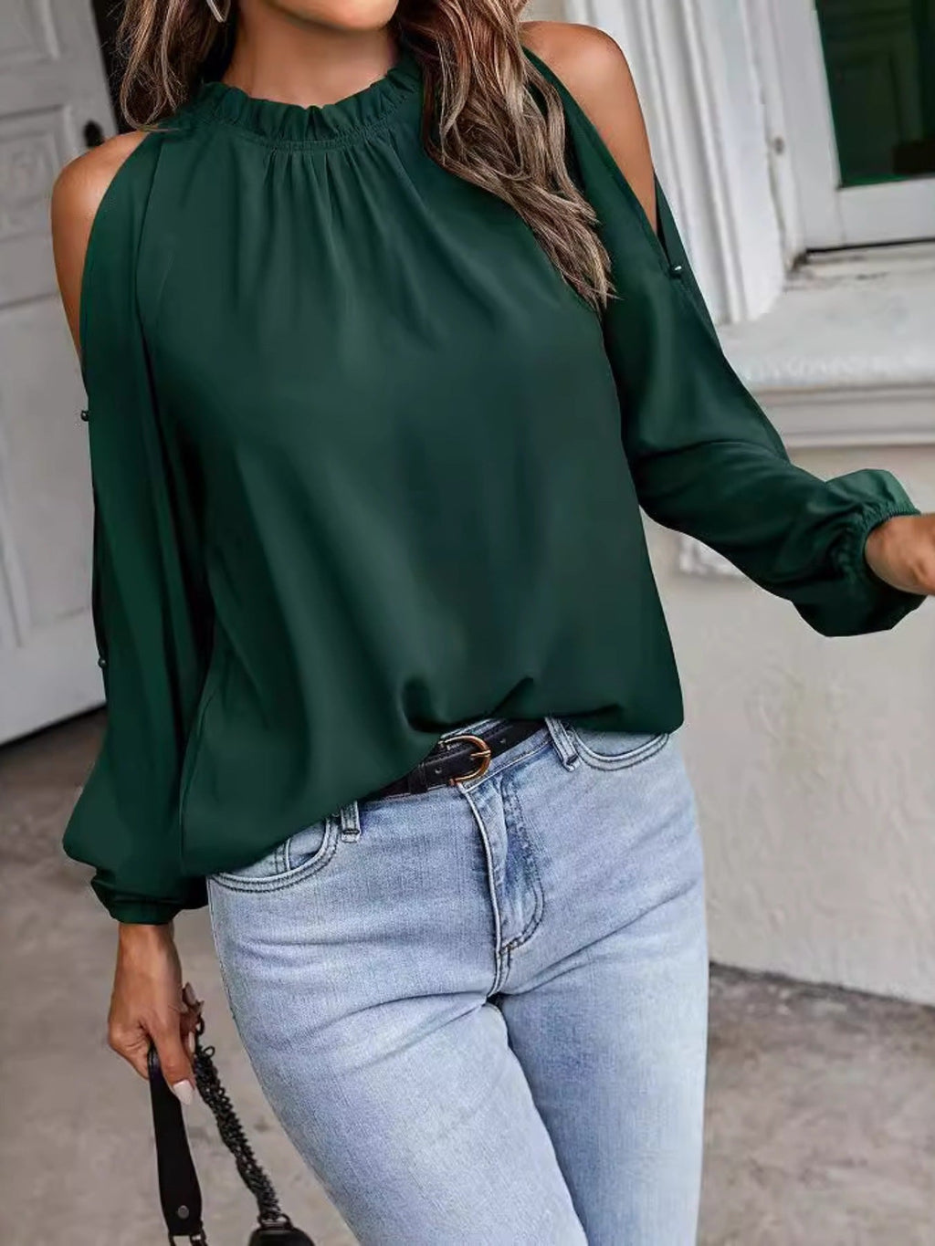 Cold Shoulder Frill Neck Blouse