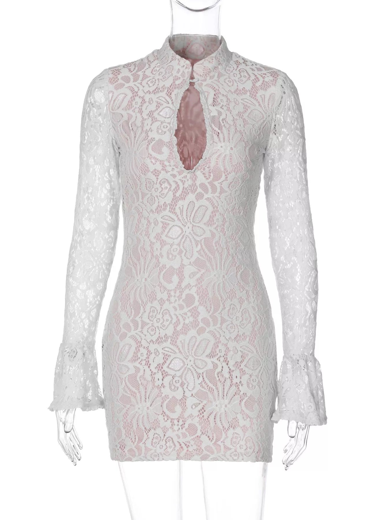 Lace Cutout Long Sleeve Mini Dress