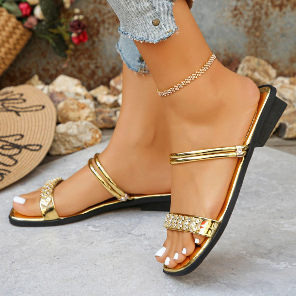 Rhinestone Strappy Flat Sandals