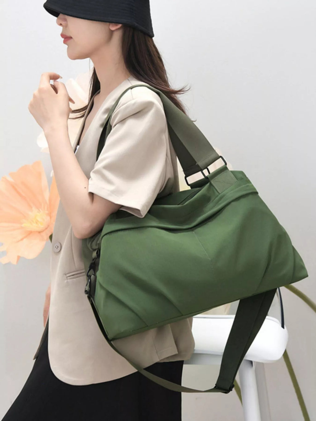 Solid Color Nylon Crossbody Bag