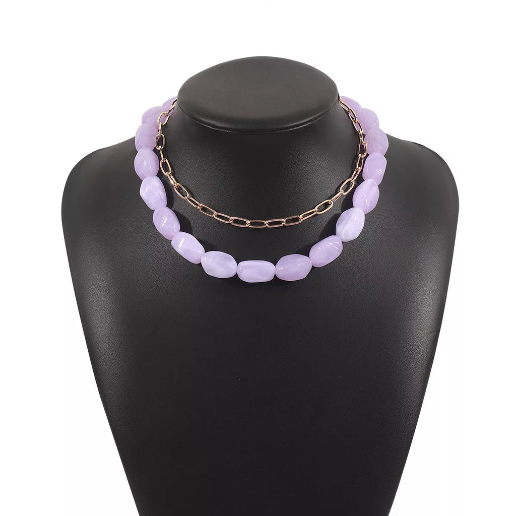 2 Piece Colorful Beaded Chain Necklace