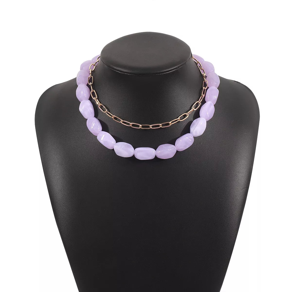 2 Piece Colorful Beaded Chain Necklace