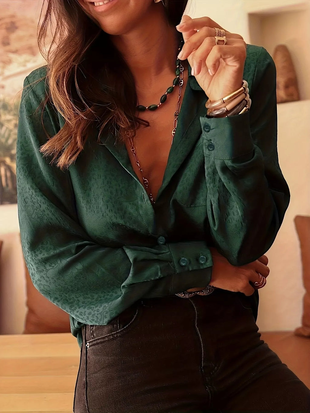 Leopard Button Up Long Sleeve Shirt