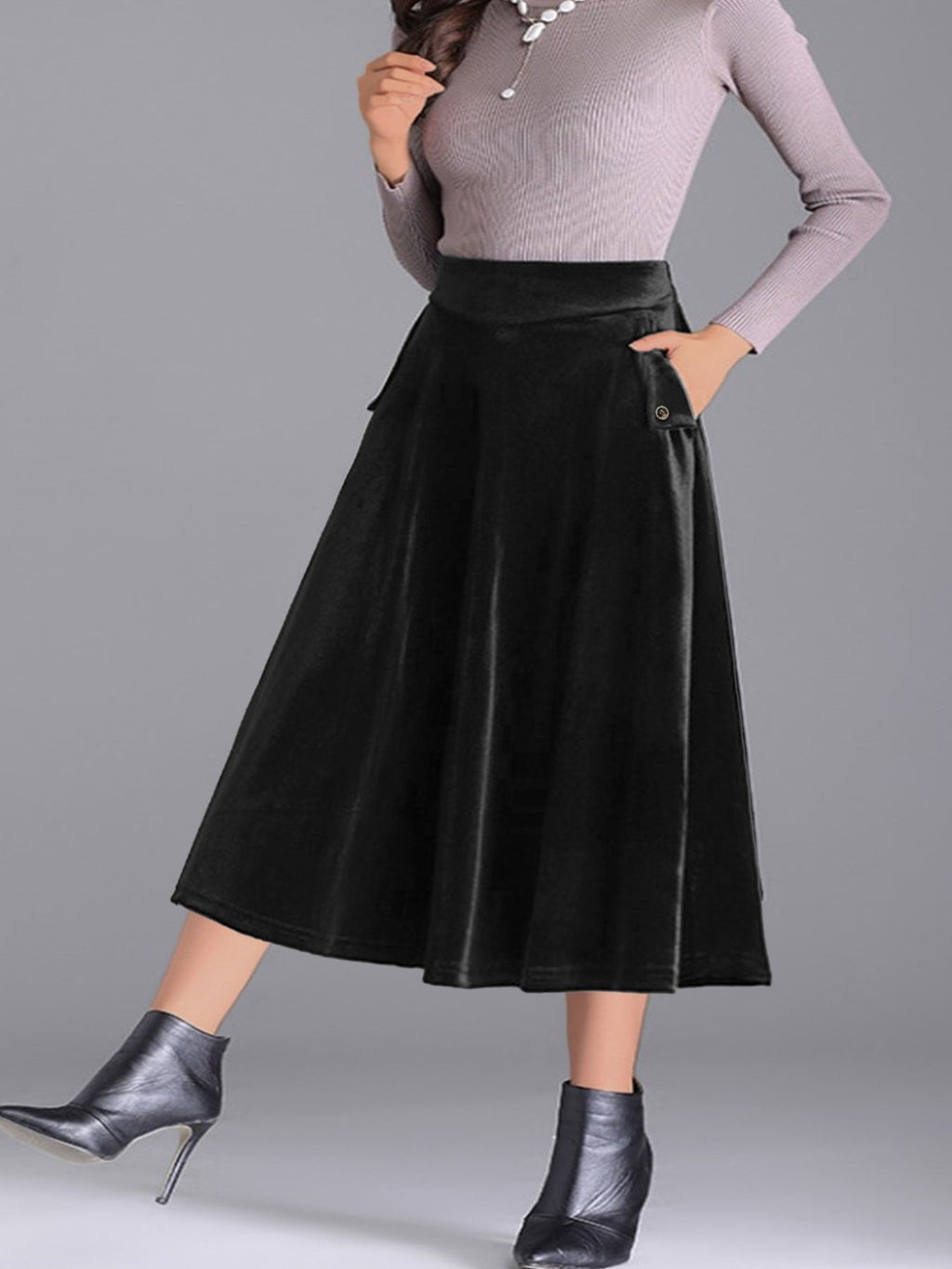 Plus Size Elegant Velvet A-Line Midi Skirt