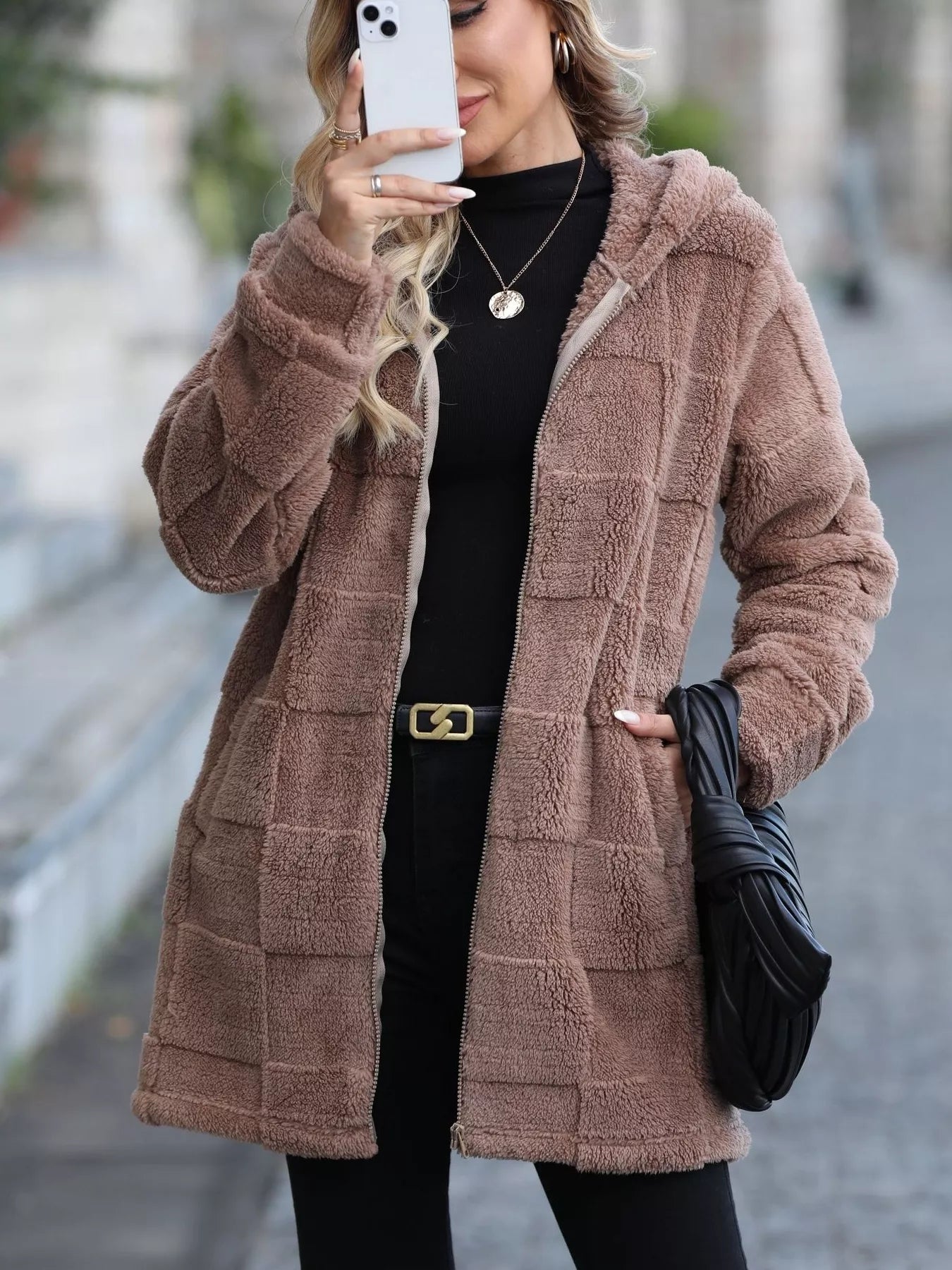 Fleece Zip Up Hooded Outerwear