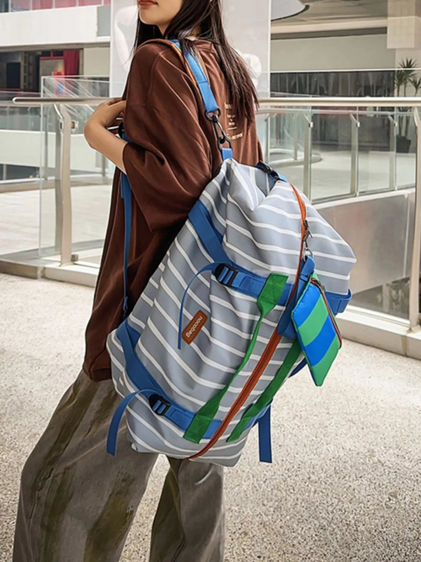 Striped Lightweight Travel Bag