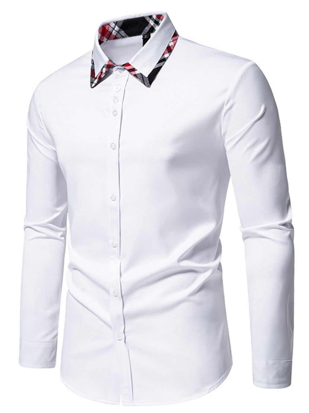 Men's Slim Fit Long Sleeve Plaid Trim Shirt
