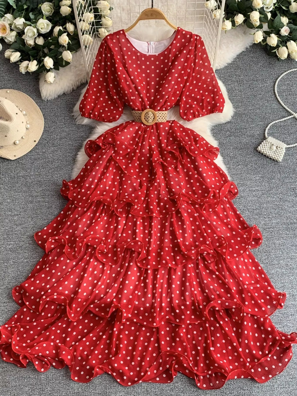 Polka Dot Ruffled Tiered Dress