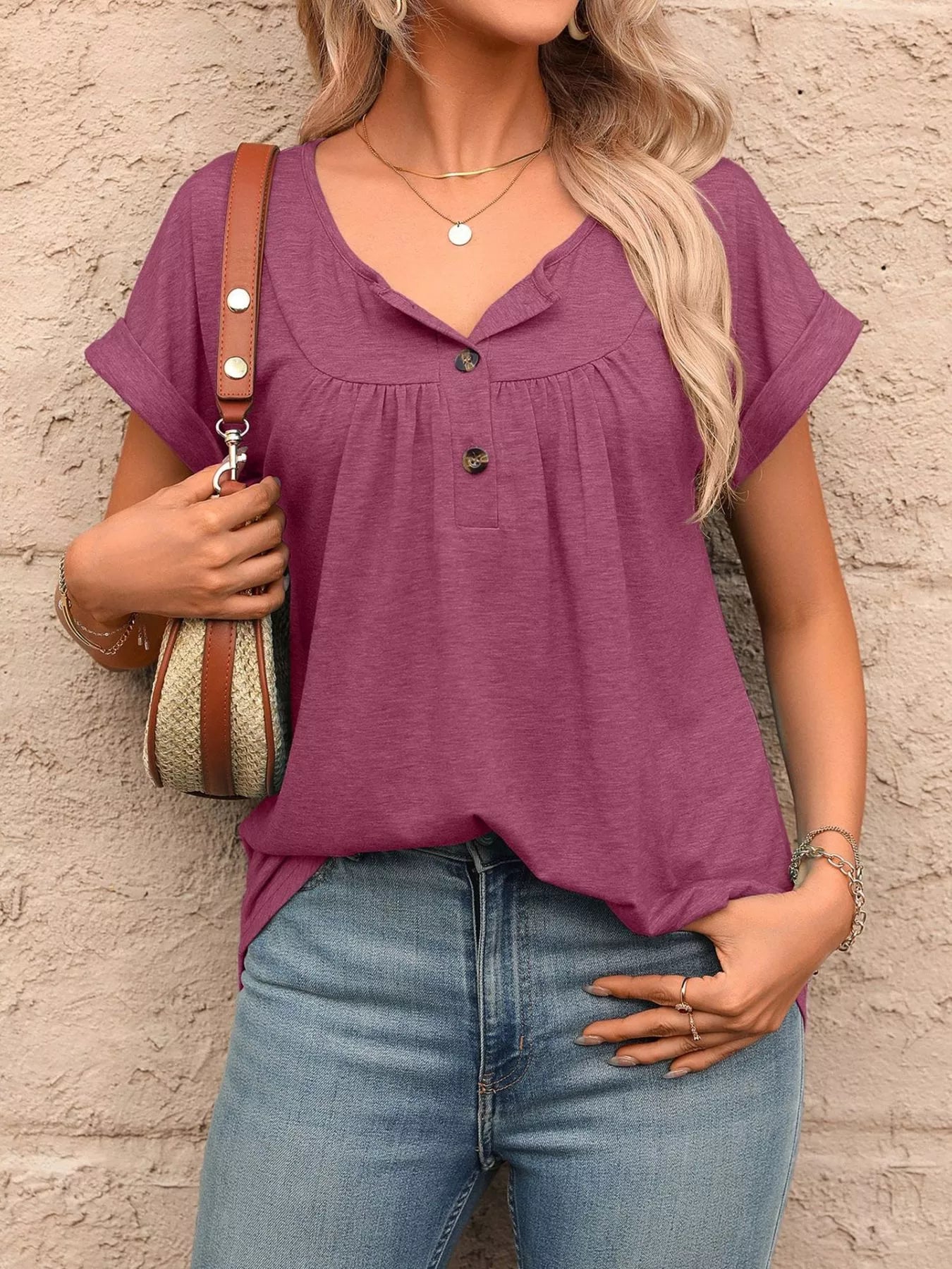 Casual Button Detail Henley T-Shirt