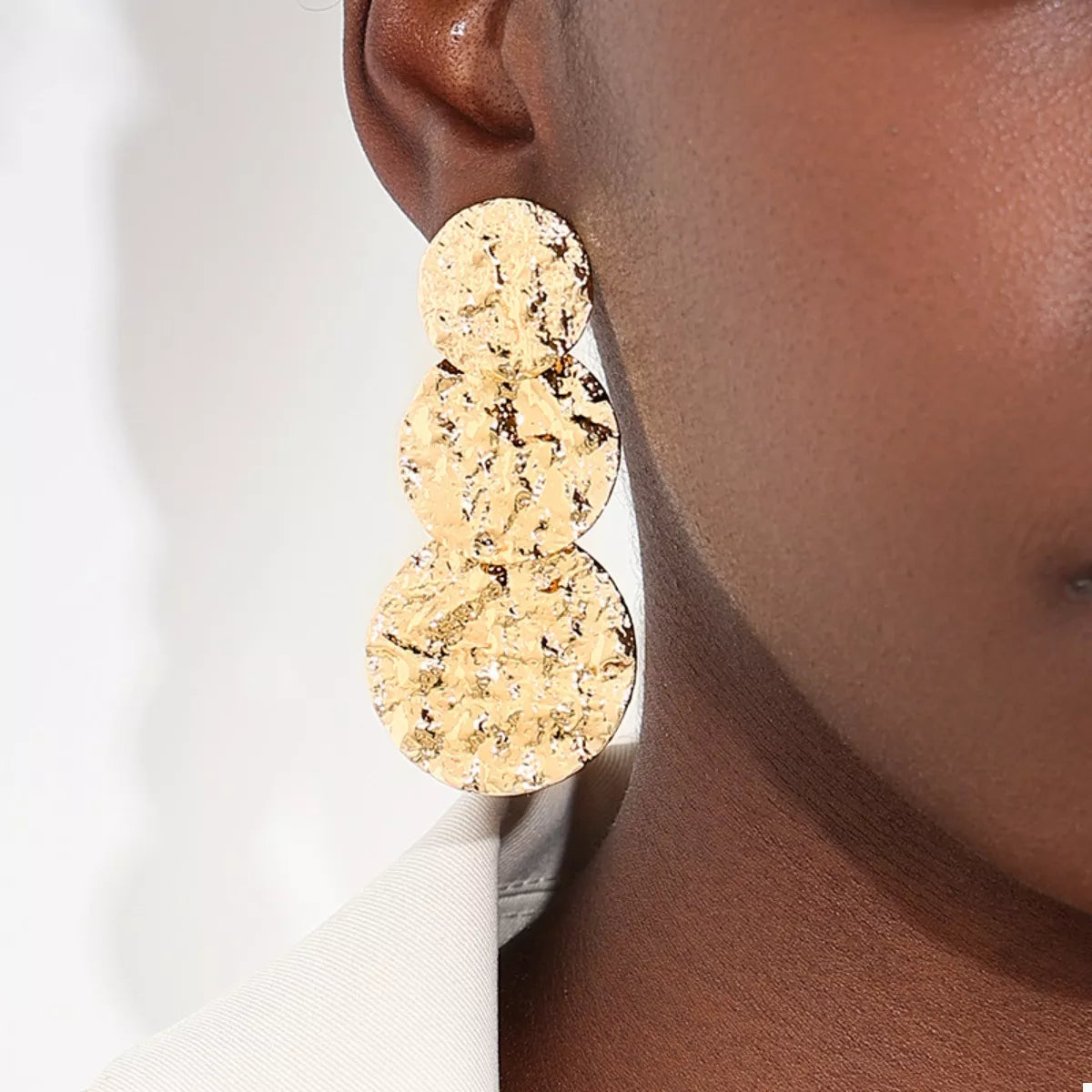 18K Gold-Plated Round Layered Textured Earrings
