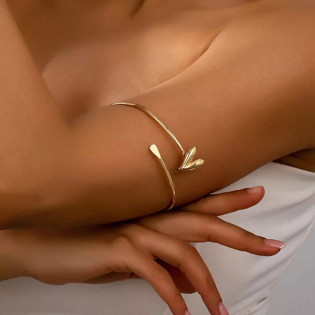 18K Gold-Plated Heart Adjustable Open Bracelet