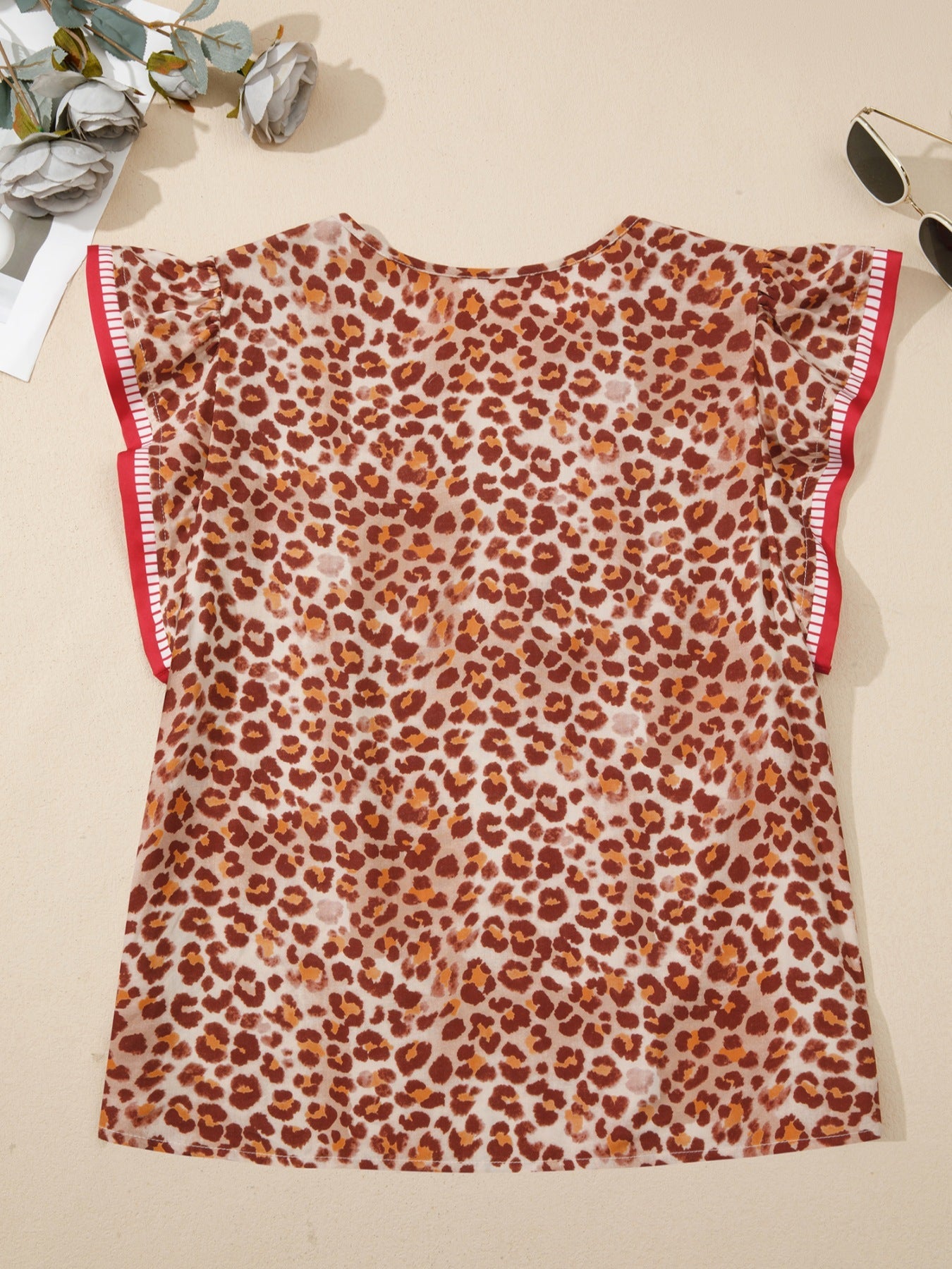 Leopard Print Smocked Notched Blouse