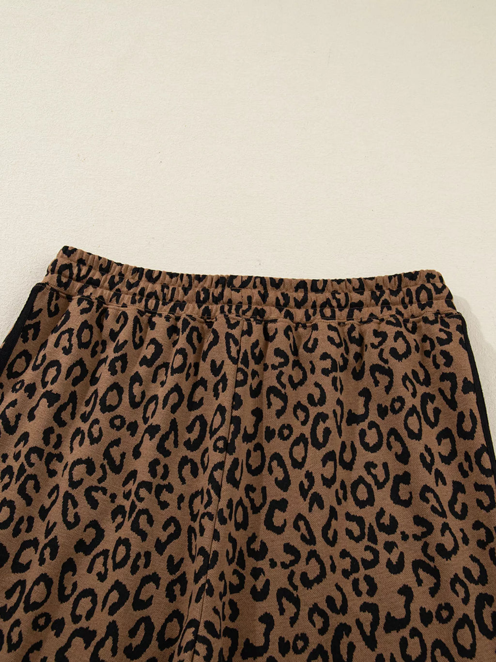 Striped Trim Leopard Long Sleeve Top Drawstring Pant Set