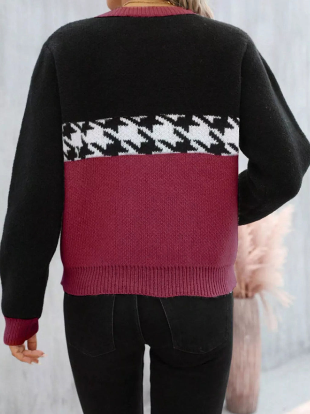 Color Block Houndstooth Sweater