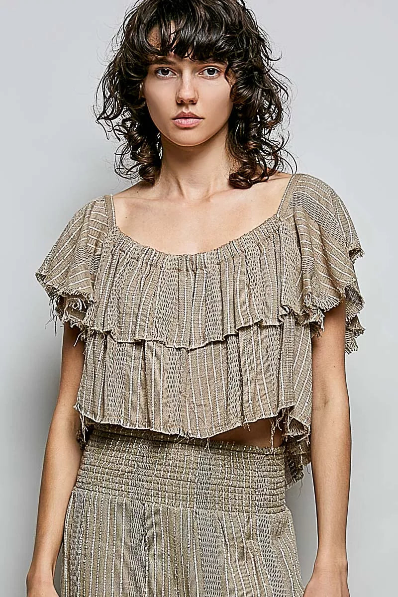 POL Off-Shoulder Ruffle Crop Top