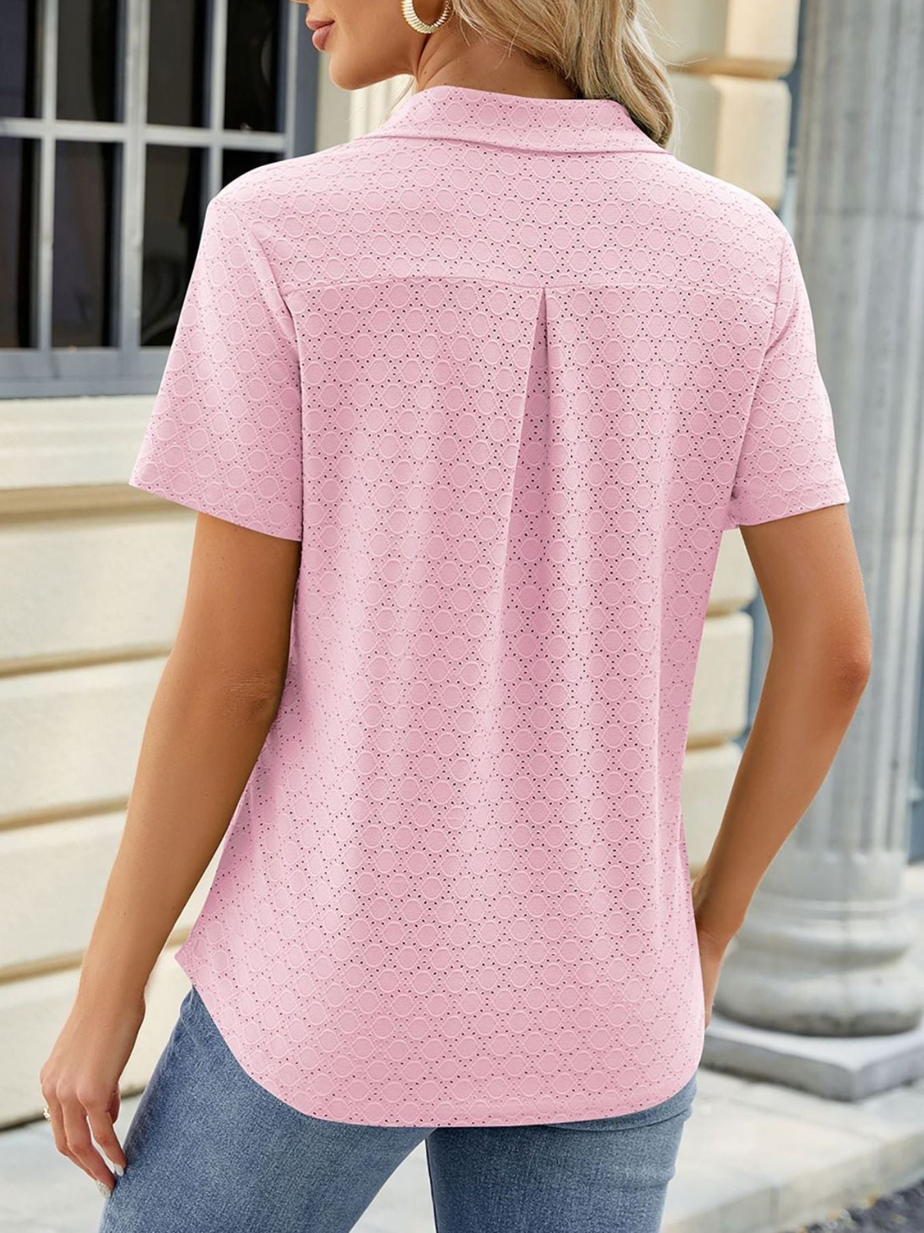 Eyelet Short Sleeve Blouse