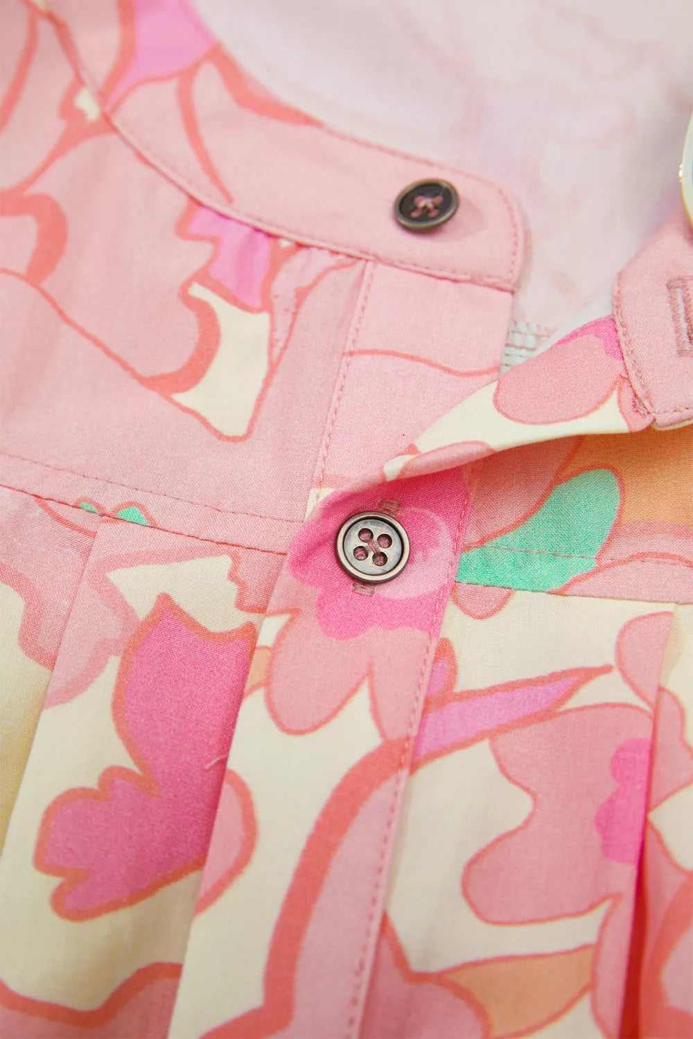 Floral Print Button Down Pintuck Short Sleeve Shirt