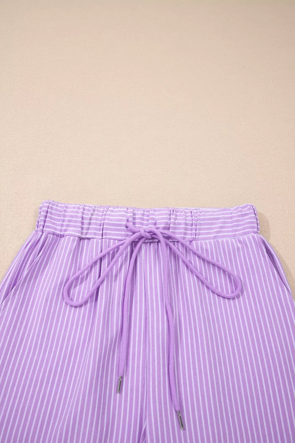 Stripe Dolman Sleeve Polo Shirt and Drawstring Shorts Set