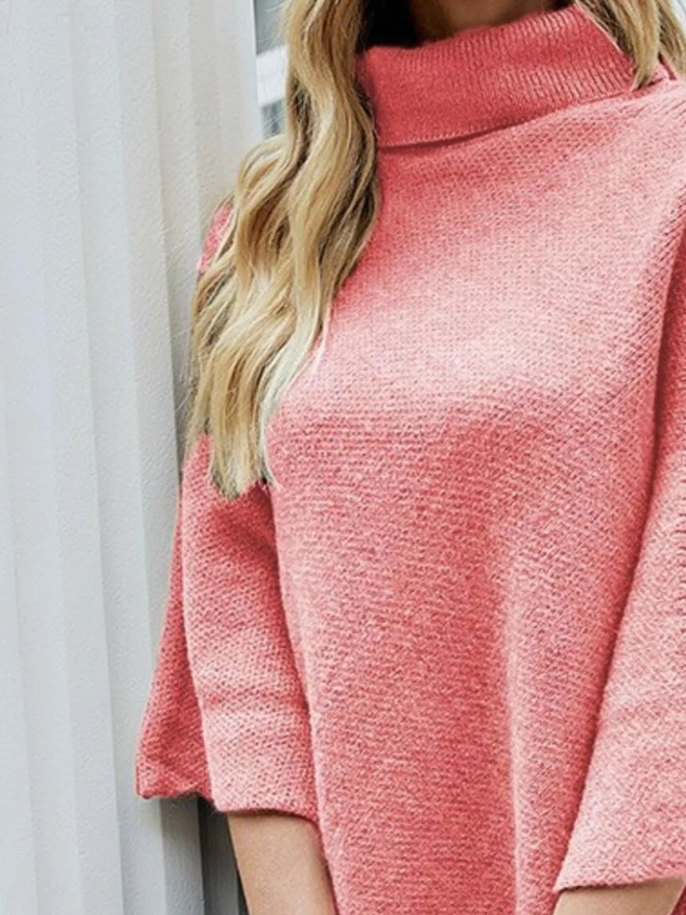 Button-Decor Turtleneck Poncho Pullover