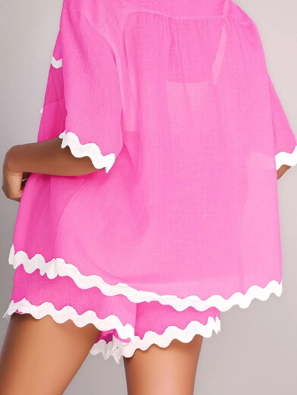 Contrast Scalloped Trim Shirt and Shorts Set