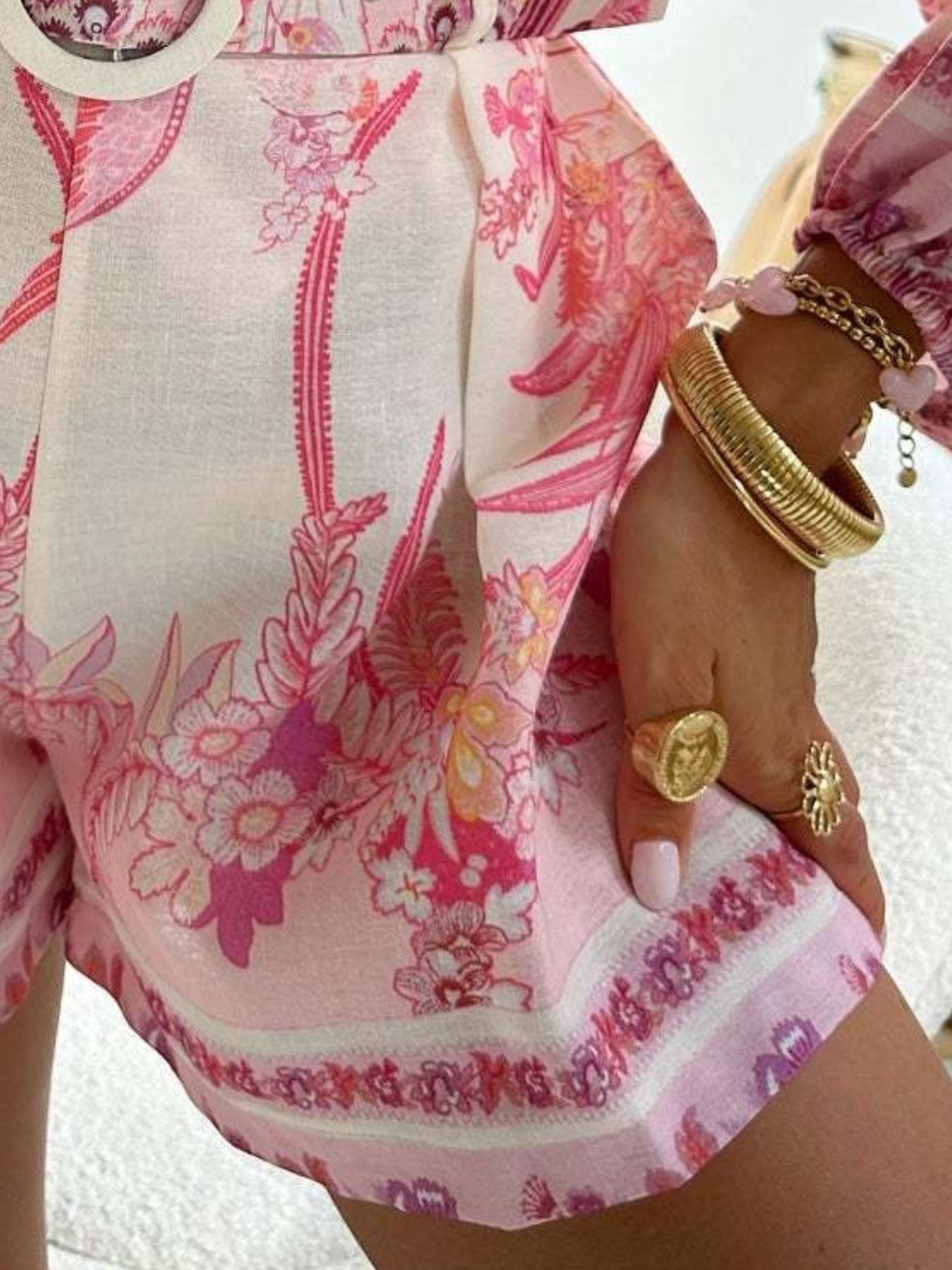 Floral Print Button Up Shirt and Shorts Set