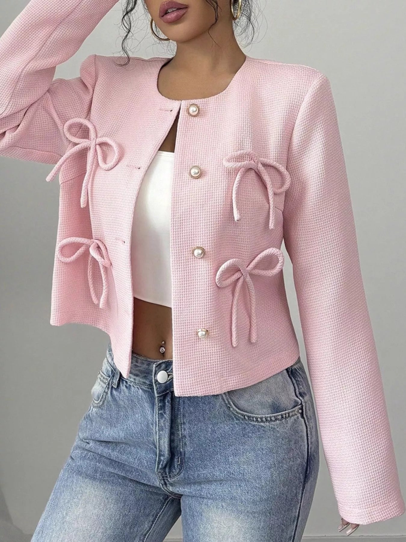 Bow Detail Cropped Outerwear