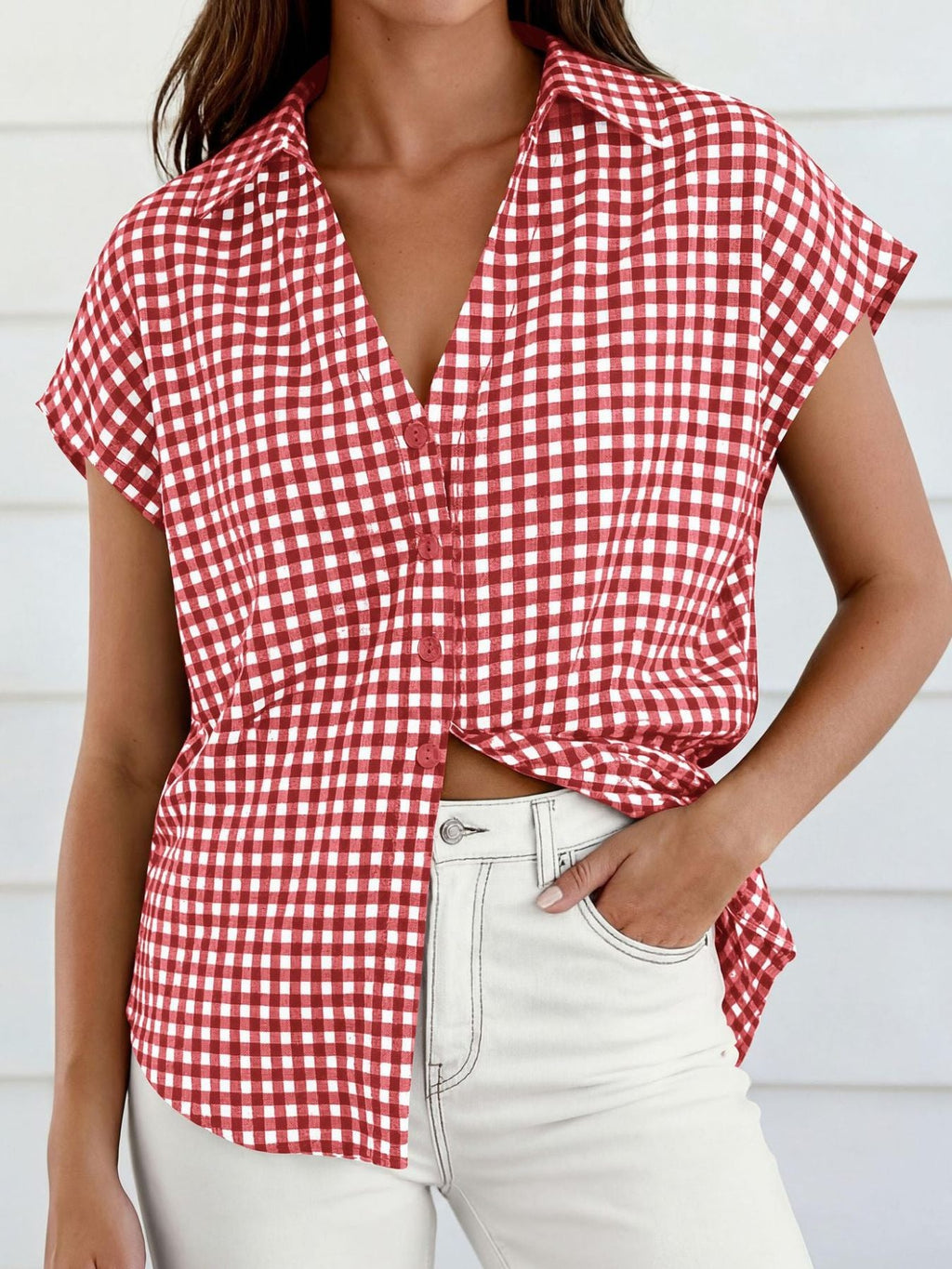 Gingham Print Button-Down Shirt